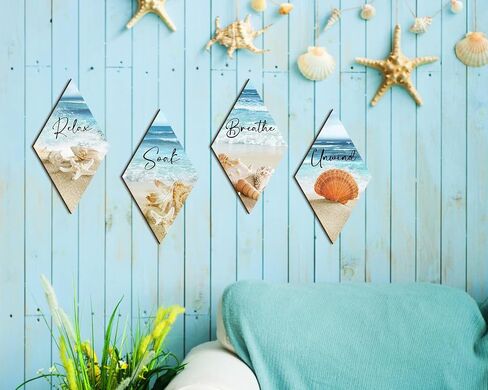 ديكور جدار الحمام، شاطئ المحيط، الاسترخاء، الاسترخاء، نقع التنفس، جدار الفن المزرعة، لوحة خشبية ريفية، علامة مطبوعة خشبية عتيقة، ديكور سبا للحمام (الماس) in Kuwait