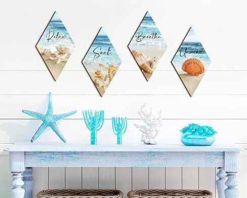 ديكور جدار الحمام، شاطئ المحيط، الاسترخاء، الاسترخاء، نقع التنفس، جدار الفن المزرعة، لوحة خشبية ريفية، علامة مطبوعة خشبية عتيقة، ديكور سبا للحمام (الماس) in Kuwait