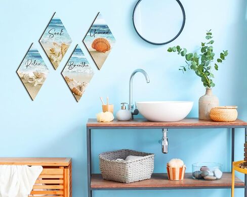 ديكور جدار الحمام، شاطئ المحيط، الاسترخاء، الاسترخاء، نقع التنفس، جدار الفن المزرعة، لوحة خشبية ريفية، علامة مطبوعة خشبية عتيقة، ديكور سبا للحمام (الماس) in Kuwait