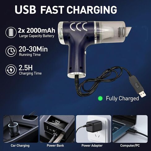 مكنسة كهربائية محمولة للسيارة 3 في 1 بقوة 12000 باسكال ومكنسة كهربائية ومنفضة هواء 7.4 فولت مكنسة كهربائية محمولة للرطب والجاف للسيارة والمنزل والمكتب والحيوانات الأليفة مع محرك بدون فرشاة in Kuwait