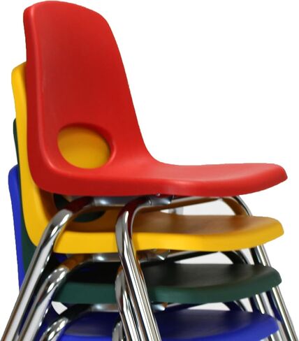 Factory Direct Partners 14005-AS 14" School Stack Chair, Stacking Student Seat with Chromed Steel Legs and Ball Glides for in-Home Learning or Classroom - Assorted (4-Pack) in Kuwait