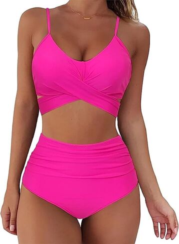 Women's Bikini Two Piece Swimsuit Front Cross Back Lace Up Adjustable Bathing Suit in Saudi Arabia