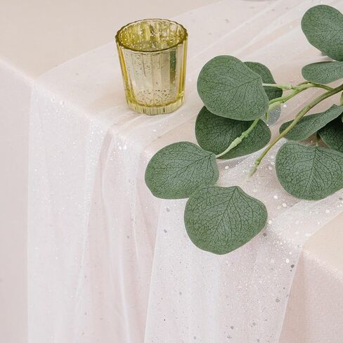 مفرش طاولة من التول الأبيض اللامع مقاس 27 بوصة × 10 أقدام (3.3 ياردة) للعطلات وتزيين الزفاف والحفلات والديكور اليومي in Kuwait