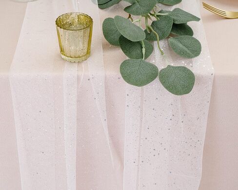 مفرش طاولة من التول الأبيض اللامع مقاس 27 بوصة × 10 أقدام (3.3 ياردة) للعطلات وتزيين الزفاف والحفلات والديكور اليومي in Kuwait