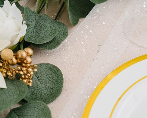 مفرش طاولة من التول الأبيض اللامع مقاس 27 بوصة × 10 أقدام (3.3 ياردة) للعطلات وتزيين الزفاف والحفلات والديكور اليومي in Kuwait