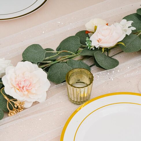 مفرش طاولة من التول الأبيض اللامع مقاس 27 بوصة × 10 أقدام (3.3 ياردة) للعطلات وتزيين الزفاف والحفلات والديكور اليومي in Kuwait