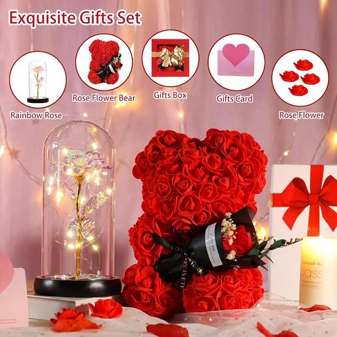 Valentines Day Gifts for Her Rose Bear Romantic Valentines Day Gifts for Girlfriend Wife,Rose Teddy Bear Women Gifts, Flower Bear with Rose Bouquet Teddy Bear Valentines Day in Saudi Arabia