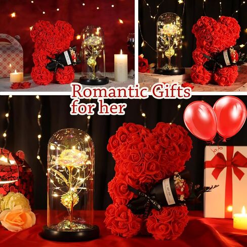 Valentines Day Gifts for Her Rose Bear Romantic Valentines Day Gifts for Girlfriend Wife,Rose Teddy Bear Women Gifts, Flower Bear with Rose Bouquet Teddy Bear Valentines Day in Saudi Arabia