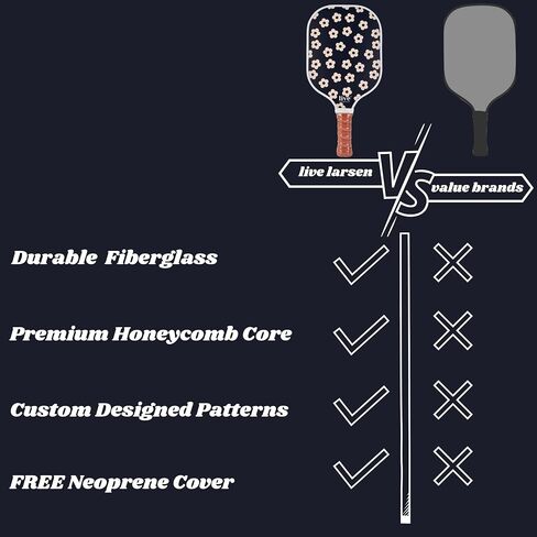 Premium Pickleball Paddle Racket - Durable Fiberglass - Honeycomb Core - Awesome Pop & Spin - Sweatproof Grip - Free Cover - Performance w. Personality - Women - Men in Saudi Arabia