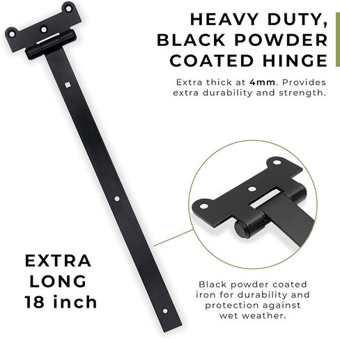 مفصلات أبواب سوداء لتحسين المنزل - حزمة من مفصلات أبواب مقاس 18 بوصة باللون الأسود غير اللامع - مفصلات أبواب الحظيرة بسمك 4 مم تشتمل على 12 براغي تثبيت مطلية باللون الأسود - مفصلة بوابة حديدية شديدة التحمل in Kuwait