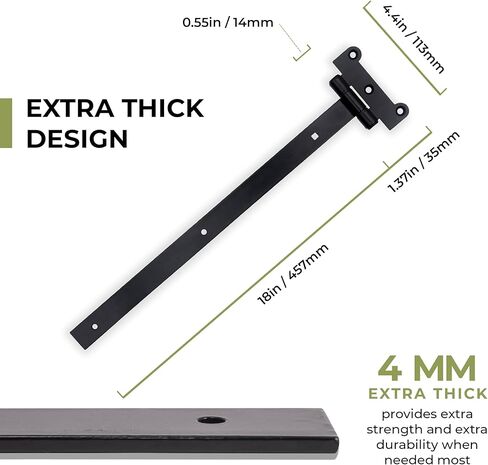 مفصلات أبواب سوداء لتحسين المنزل - حزمة من مفصلات أبواب مقاس 18 بوصة باللون الأسود غير اللامع - مفصلات أبواب الحظيرة بسمك 4 مم تشتمل على 12 براغي تثبيت مطلية باللون الأسود - مفصلة بوابة حديدية شديدة التحمل in Kuwait