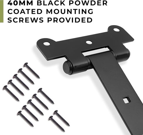 مفصلات أبواب سوداء لتحسين المنزل - حزمة من مفصلات أبواب مقاس 18 بوصة باللون الأسود غير اللامع - مفصلات أبواب الحظيرة بسمك 4 مم تشتمل على 12 براغي تثبيت مطلية باللون الأسود - مفصلة بوابة حديدية شديدة التحمل in Kuwait