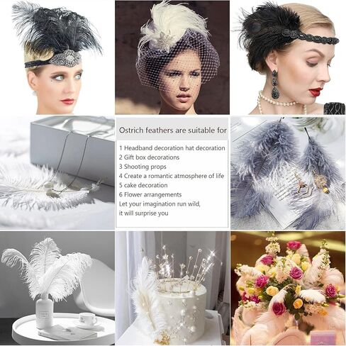 THARAHT White Ostrich Feathers 24pcs Natural Bulk 8-10Inch 20cm-25cm for Crafts Wedding Party Centerpieces Christmas Tree Decoration Feathers in Saudi Arabia