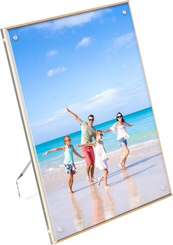Acrylic 3.5x5 Picture Frame with Gold Edge, Clear Magnetic Tabletop 5x3.5 Picture Frame, Freestanding Crystal Acrylic Frame for Retail, Store, Museum, Home, Brand Advertiser in Saudi Arabia
