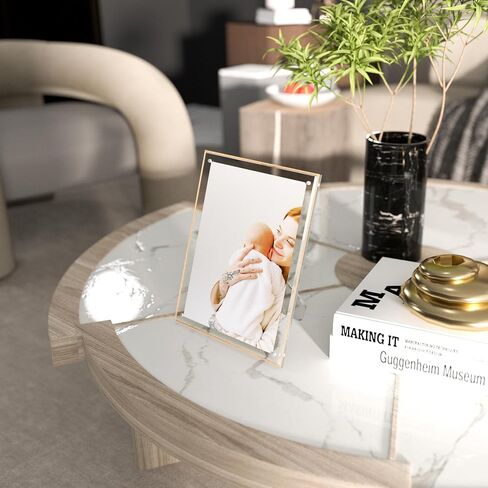 Acrylic 3.5x5 Picture Frame with Gold Edge, Clear Magnetic Tabletop 5x3.5 Picture Frame, Freestanding Crystal Acrylic Frame for Retail, Store, Museum, Home, Brand Advertiser in Saudi Arabia