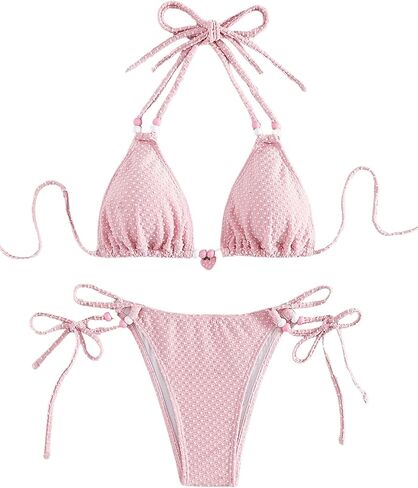 GORGLITTER Women's High Cut Thong Bikini Sets String Triangle Halter Top Swimsuit Bathing Suits in Saudi Arabia