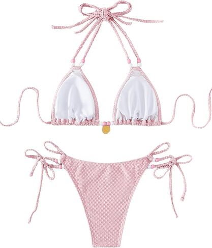 GORGLITTER Women's High Cut Thong Bikini Sets String Triangle Halter Top Swimsuit Bathing Suits in Saudi Arabia