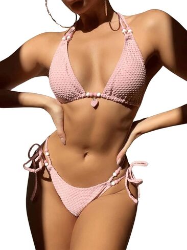 GORGLITTER Women's High Cut Thong Bikini Sets String Triangle Halter Top Swimsuit Bathing Suits in Saudi Arabia
