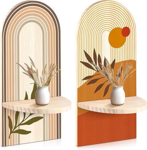 2 Pcs Boho Wall Shelves Rainbow Arched Wall Shelf Wooden Hanging Shelves Wall Mount Arch Shelf for Bathroom Bedroom Classroom Office Nursery Wall Decoration Display in Saudi Arabia