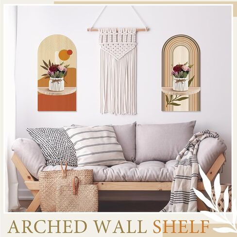 2 Pcs Boho Wall Shelves Rainbow Arched Wall Shelf Wooden Hanging Shelves Wall Mount Arch Shelf for Bathroom Bedroom Classroom Office Nursery Wall Decoration Display in Saudi Arabia