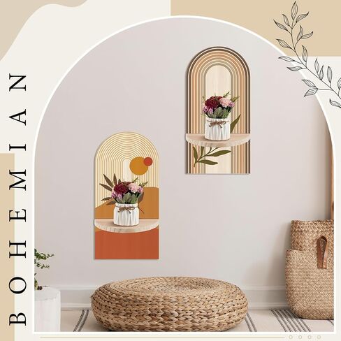 2 Pcs Boho Wall Shelves Rainbow Arched Wall Shelf Wooden Hanging Shelves Wall Mount Arch Shelf for Bathroom Bedroom Classroom Office Nursery Wall Decoration Display in Saudi Arabia