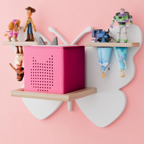 Butterfly Tonie Shelf for Tonie and Tonie Box - White Magnetic Tonie Wooden Floating Shelf for Tonie Storage, Cute Tonie Wall Shelf for 8-12 Tonie Figures,Tonie Box Shelf Wall Mounted for Kids in Saudi Arabia