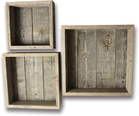 أرفف عائمة لصندوق الظل الخشبي من Rockin' Wood مع دعامة خشبية، مصنوعة من خشب الحظيرة المستصلحة، مجموعة من 3 قطع، رمادي مقاوم للطقس in Kuwait