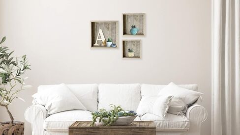 أرفف عائمة لصندوق الظل الخشبي من Rockin' Wood مع دعامة خشبية، مصنوعة من خشب الحظيرة المستصلحة، مجموعة من 3 قطع، رمادي مقاوم للطقس in Kuwait