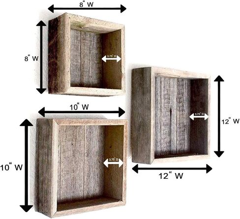 أرفف عائمة لصندوق الظل الخشبي من Rockin' Wood مع دعامة خشبية، مصنوعة من خشب الحظيرة المستصلحة، مجموعة من 3 قطع، رمادي مقاوم للطقس in Kuwait