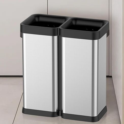 2 x 8 Gallon Dual-Bin Open Top Trash Can, Dual Compartment Garbage Can for Waste and Recycling, Stainless Steel Kitchen Trash Bin for Office, Restaurant, Commercial Use in Saudi Arabia
