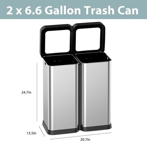 2 x 8 Gallon Dual-Bin Open Top Trash Can, Dual Compartment Garbage Can for Waste and Recycling, Stainless Steel Kitchen Trash Bin for Office, Restaurant, Commercial Use in Saudi Arabia