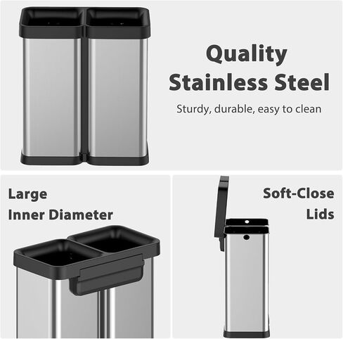 2 x 8 Gallon Dual-Bin Open Top Trash Can, Dual Compartment Garbage Can for Waste and Recycling, Stainless Steel Kitchen Trash Bin for Office, Restaurant, Commercial Use in Saudi Arabia