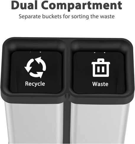 2 x 8 Gallon Dual-Bin Open Top Trash Can, Dual Compartment Garbage Can for Waste and Recycling, Stainless Steel Kitchen Trash Bin for Office, Restaurant, Commercial Use in Saudi Arabia