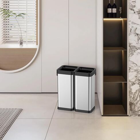 2 x 8 Gallon Dual-Bin Open Top Trash Can, Dual Compartment Garbage Can for Waste and Recycling, Stainless Steel Kitchen Trash Bin for Office, Restaurant, Commercial Use in Saudi Arabia