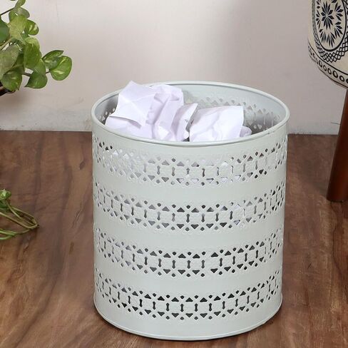 Ivory Mint Waste Basket in Metal | Trash Bin | Dustbin | Open Top Garbage Can for Bedroom, Living Room, Office, Study Room (8 x 8 x 8.5 Inch) Medium, White in Saudi Arabia