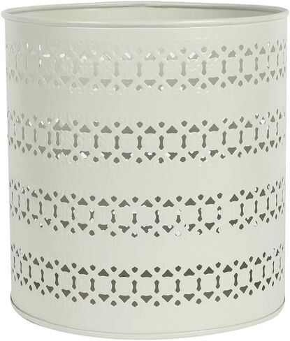 Ivory Mint Waste Basket in Metal | Trash Bin | Dustbin | Open Top Garbage Can for Bedroom, Living Room, Office, Study Room (8 x 8 x 8.5 Inch) Medium, White in Saudi Arabia
