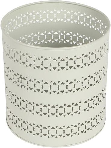 Ivory Mint Waste Basket in Metal | Trash Bin | Dustbin | Open Top Garbage Can for Bedroom, Living Room, Office, Study Room (8 x 8 x 8.5 Inch) Medium, White in Saudi Arabia