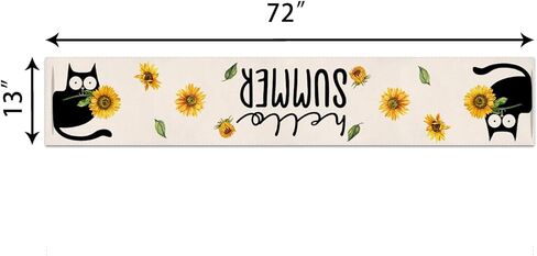 4TH Emotion Summer Cat Table Runner, Yellow Sunflower Farmhouse Table Runners for Kitchen Dining Coffee or Indoor and Outdoor Home Parties Decor 13 x 72 Inches in Kuwait