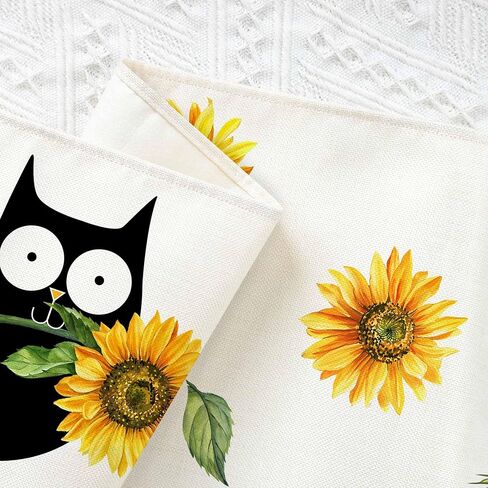 4TH Emotion Summer Cat Table Runner, Yellow Sunflower Farmhouse Table Runners for Kitchen Dining Coffee or Indoor and Outdoor Home Parties Decor 13 x 72 Inches in Kuwait
