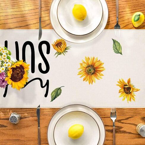 4TH Emotion Summer Cat Table Runner, Yellow Sunflower Farmhouse Table Runners for Kitchen Dining Coffee or Indoor and Outdoor Home Parties Decor 13 x 72 Inches in Kuwait