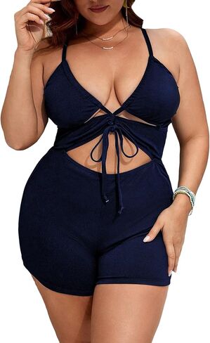 Floerns Women's Plus Size Monokini Cut Out Knot Front Crisscross One Piece Swimsuit in Saudi Arabia