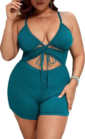 Floerns Women's Plus Size Monokini Cut Out Knot Front Crisscross One Piece Swimsuit in Saudi Arabia