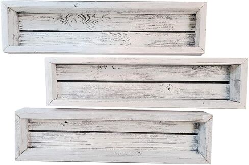 أرفف عائمة لصندوق الظل الخشبي من Rockin' Wood مع دعامة خشبية، مصنوعة من خشب الحظيرة المستصلحة، مجموعة من 3 قطع، رمادي مقاوم للطقس in Kuwait
