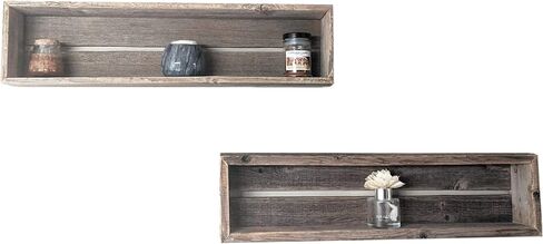 أرفف عائمة لصندوق الظل الخشبي من Rockin' Wood مع دعامة خشبية، مصنوعة من خشب الحظيرة المستصلحة، مجموعة من 3 قطع، رمادي مقاوم للطقس in Kuwait