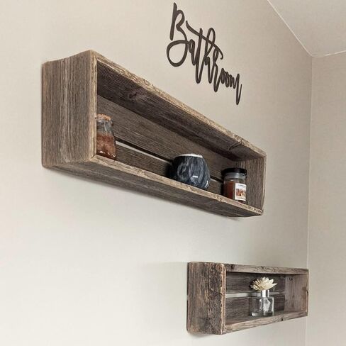 أرفف عائمة لصندوق الظل الخشبي من Rockin' Wood مع دعامة خشبية، مصنوعة من خشب الحظيرة المستصلحة، مجموعة من 3 قطع، رمادي مقاوم للطقس in Kuwait