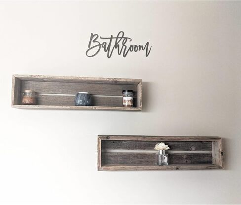 أرفف عائمة لصندوق الظل الخشبي من Rockin' Wood مع دعامة خشبية، مصنوعة من خشب الحظيرة المستصلحة، مجموعة من 3 قطع، رمادي مقاوم للطقس in Kuwait