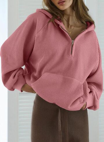 SHEWIN Women Casual Long Sleeve V Neck Half Zip Hoodies Sweatshirts Tops, S-XXL in Saudi Arabia