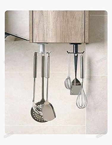 منظم خطاف تخزين دوار - تحت الخزانة أو الرف 6 خطافات لاصقة في واحد لتعليق أدوات المطبخ وحامل أدوات المجوهرات ومفاتيح الخزانة وأقنعة المنزل والمكتب وغرفة حمام الأطفال [قطعة واحدة باللون الرمادي] in Kuwait