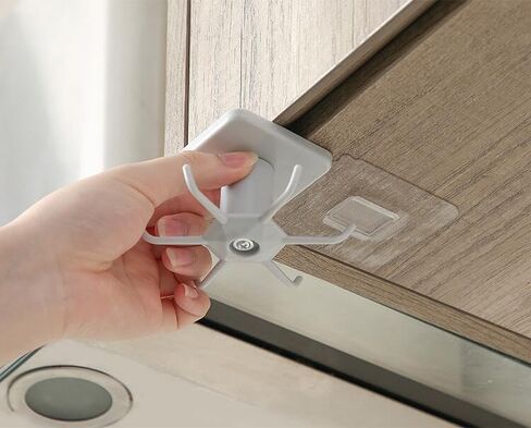 منظم خطاف تخزين دوار - تحت الخزانة أو الرف 6 خطافات لاصقة في واحد لتعليق أدوات المطبخ وحامل أدوات المجوهرات ومفاتيح الخزانة وأقنعة المنزل والمكتب وغرفة حمام الأطفال [قطعة واحدة باللون الرمادي] in Kuwait