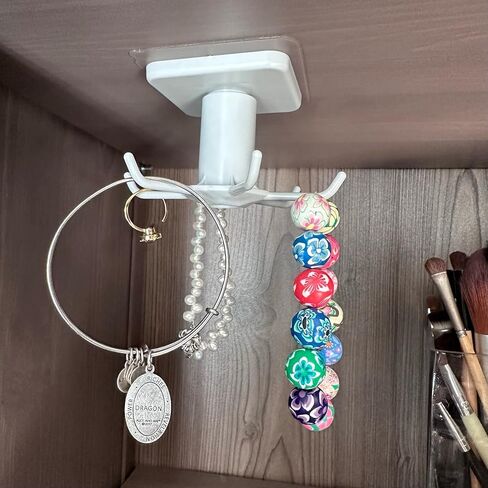 منظم خطاف تخزين دوار - تحت الخزانة أو الرف 6 خطافات لاصقة في واحد لتعليق أدوات المطبخ وحامل أدوات المجوهرات ومفاتيح الخزانة وأقنعة المنزل والمكتب وغرفة حمام الأطفال [قطعة واحدة باللون الرمادي] in Kuwait